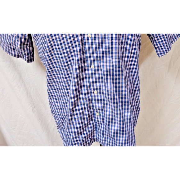 Tommy Hilfiger Mens Medium Blue Red Plaid Short Sleeve Button Down Logo Shirt - Picture 4 of 11